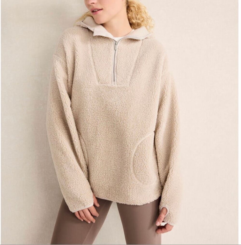 Haven Well Within Women's Sherpa Half Zip tan beige Hooded Jacket XXL NEW